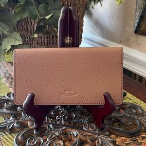 Coach Medium Brown Pebbled Leather Checkbook Wallet. VGUC